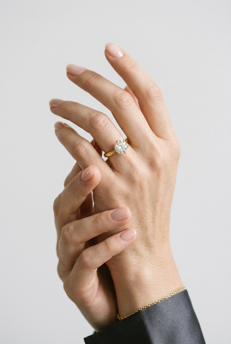 Elegant hand wearing a gold solitaire diamond ring